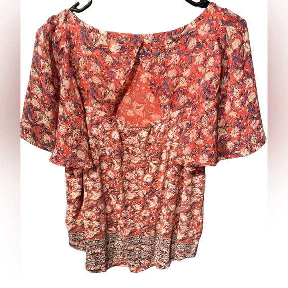 Lucky Brand Mixed Media Flutter Sleeve Floral Lightweight Color:Orange Size:M - Picture 4 of 10
